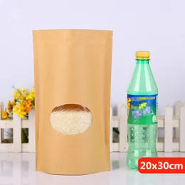 20x30m Stand Window Clear Showcase Kraft Paper Zip Lock Grip Packaging Food Bag Baking Candy Snacks Tea Heat Sealing Reusable Package Pouch