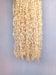 Brazilian Human Virgin Remy Dark Blonde Hair Kinky Curly Hair Weft Soft Double Drawn Hair Extensions Unprocessed