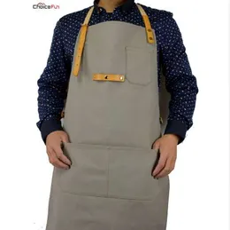 CHOICE FUN Fashion Waterproof Home Depot Cooking Workshop Adult Waxed Canvas Leather BBQ Grill Kitchen Apron For Men