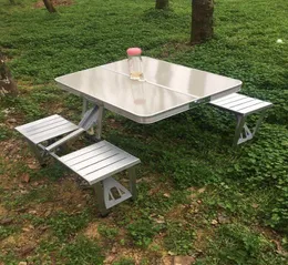 طاولة النزهة ل 4 أشخاص في الهواء الطلق حديقة مجموعات التخييم طاولات قابلة للطي وكرسي سبائك الألومنيوم المقرنة المائدة لمحمل الشواء