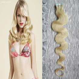 40 Stück blondes Klebeband in Echthaarverlängerungen, 100 g, reine Haarverlängerung, nahtlose Körperwelle, Hauteinschlag, Friseursalon-Stil