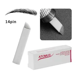 50 pz/lotto Pcd Ago Microblading 14 Pin Bianco Forma Smussata Trucco Permanente Sopracciglio Ricamo Lama Sopracciglio Tatuaggio Forniture