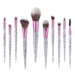 Glitter Crystal Makeup Brush Set 10PCS Acrylic Sequins Quicksand Eyeshadow Concealer Eyelash Foundation Eyes Gör upp borstar kit verktyg