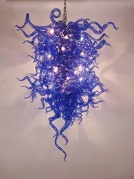 Blue Glass Large Chandelier Style Murano Glass Chandelier LED Crystal Hanging Pendant Lighting for Living Room Bed Room Staircase