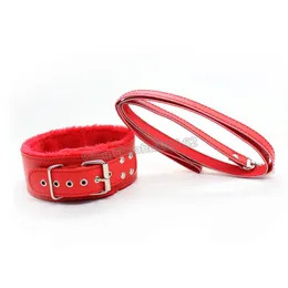 Bondage Quality PU Leather Soft Furry Neck Collar Choker Neckcollar + Leash Red Shackle #R91