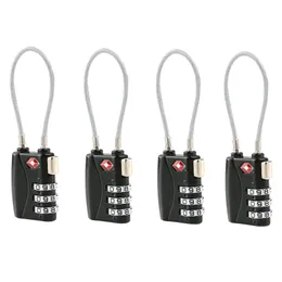 4pcs/set TSA Approved Cable Luggage Lock with 3-Digit Combination Password (Black)
