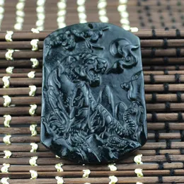 2021 китайский натуральный черный зеленый нефрит жадеит тигр кулон ожерелье летние украшения натуральный камень ручная гравировка