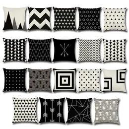 Fronha padrão preto e Tan fronha de algodão linho impresso 18x18 polegadas Geometria Euro Pillow Covers 45 * 45 centímetros