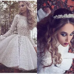 Nowy Projekt Koronki Prom Suknie Krótkie Suknie Koktajlowe Pełna Koronka Długie Rękawy Plisy Nad Długość Koktajlu Party Dresses Prom Dress Custom