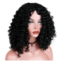 Synthetic Short Afro Kinky Curly Wigs for Women Black Hair High Temperature Fiber Mixed Brown and Blonde Color 16 inch