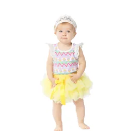 Dziecko Ubrania Zestawy Dziewczyny Sukienka Krótkie Rękawy Pajacyki Wielkanoc Dnia Jajka Kombinezon + Tutu Dress + Headband Baby Shower Prezenty Kostium Dla Dzieci Odzież