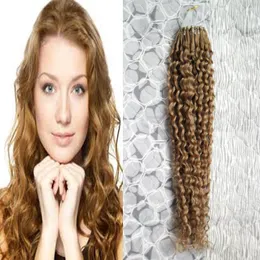 100g 100Strands Remy Curly Hair Loop Micro Ring Human Hair Extensions Curly European Salon Link Bead Real Tips Hårfri frakt