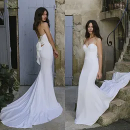 lihi hod 2019 Simple Beach Wedding Dresses Sweetheart Lace Bow Beach Bridal Gowns Backless robes de soirée Court Train Wedding Dress