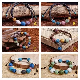 Mode Bohemian Natural Lava Stone Multicolor Armband Bangles För Kvinnor Smycken Essential Oljediffusor Armband