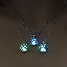 Glow In The Dark Necklace Metal Animal Pet Cat Dog Paw Pendant Necklaces Night luminous Light Accessories Chain Fashion jewelry