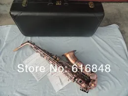 Unik röd archaize koppar alto saxofon eb låt högkvalitativa musikinstrument e platta med fallmunstycke fri frakt