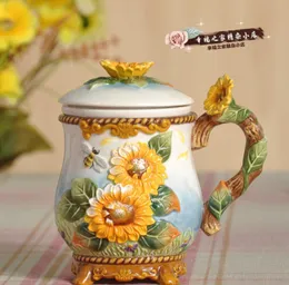 Kubki do kawy herbaty ceramiczne słonecznik mleko kubek domu wystrój rzemiosła pokój dekoracji porcelanowa figurka rękodzieła prezenty wesele wystrój