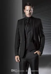 Üst Tasarım Damat Smokin Bir Düğme Siyah Tepe Yaka Groomsmen Best Man Suit Düğün Erkek Takım Elbise (Ceket + Pantolon + Yelek + Kravat) J409