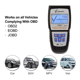 V-Checker V301 EOBD OBD2 Scanner O motor de falha do motor de carro Reader pode Diagnostic Scan Tool