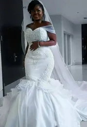 Sexy Árabe Bridal Lace Princesa Vestidos De Casamento de China Sereia Off Ombro Mangas Africano Vestidos Bridais Apliques Vestido de Noiva Modesto