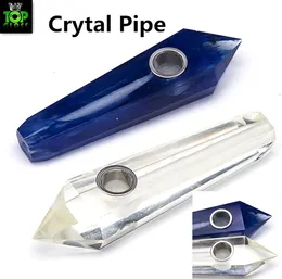 DHL Synthetic Pipes Colorful Quartz Crystal Wand Point Free Smoking Pipes Natural pipes Stone Tobacco 109mm Hand Pipe