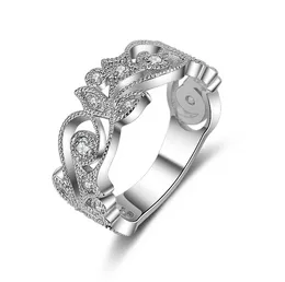 Drop Shipping Luxury Jewelry 925 Sterling Silver 5A Cubic Zirconia CZ Diamond Unique Eternity Women Wedding Flower Band Ring for Lovers'Gift