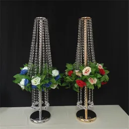 Bröllop Centerpiece Flower Vase Blommor Stand Akryl Crystal Road Lead Flower Rack Props för Event Party Decoration