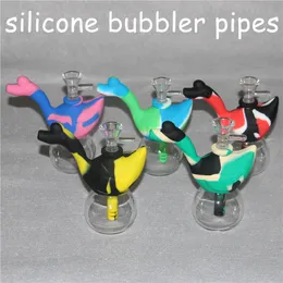 Silikon Bong Oil Rigs Water Pipes Hookahs Camouflage Pure Color Silicone Mini Bubbler Bongs med 14mm Glass Bowl Oil Ash Catcher DHL