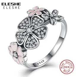 Alla hjärtans dag autentiska 925 Sterling Silver Pink Flower Poetic Daisy Cherry Blossom Finger Rings for Women Original smycken