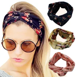Women Vintage Headbands Retro Floral Printed Ladies Classic Cross Hair Bands Turban Headwear Headwrap Front Knotted Headband