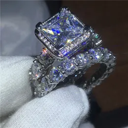 2017 Lyxsmycken Dam 925 Sterling silver ring set 5A Zircon Cz sten Förlovningsbröllopsringar för kvinnor brud