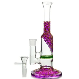 15 Pcs Purple Colored Glass Bongs Hookahs Oil Dab Rigs Green Heady 14.5mm Joint Water Pipes Beecomb Perc 9 Inches Height Straight Tube WP533