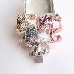 24 pcs/lot New Baby Hair Accessories Glitter Cat Shape Clips Silver Cartoon Animals Barrettes Shining Sequins Cute Kids Hiarpins