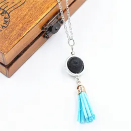 Fashion 14mm Lava Stone Tassel Necklace Volcanic Rock Aromatherapy Essential Oil Diffuser Necklace For Women Jewelry
