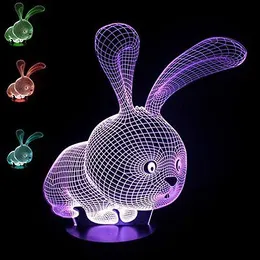 3D 동물 밤 빛 LED 7 색 변경 어린이 책상 선물 램프 테이블 램프 # R87