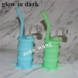 Silicone Water pipe RIG Unbreakable silicone bong Hookah pipe for Smoking Glow in dark green with glass bowls and downstem silicone mat