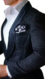 Senaste Design One Button Black Paisley Shawl Lapel Bröllop Brudgum Tuxedos Men Party Groomsmen Passar (Jacka + Byxor + Tie) K31
