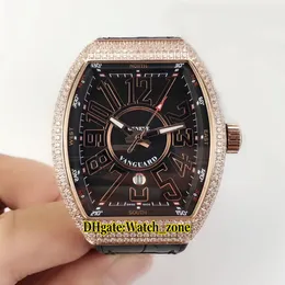 Nowa kolekcja męska Vanguard V 45 SC DT Black Dial Automatyczny Zegarek Mens Rose Gold Diamond Case Skóra / Gumowa pasek Zegarki F-A21