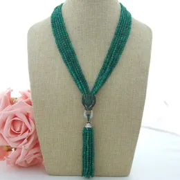 Charming 6strands 4mm green jade micro inlay zircon accessories tassel pendant sweater necklace long 50 cm