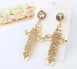 new hot Style Gold cross rivets big earrings Europe and the United States new exaggerated water diamond club banquet fashion earrings classi