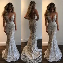 Glamorous Arabia Mermaid Prom Dresses Deep V-Neck Sleeveless Zipper Backless Celebrity Party Gown Sexy Lace Long Evening Dresses Formal Wear