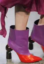 2018 donne sexy stivaletti tacco strano stivali da donna scarpe da festa punta a punta stivaletti colore misto tacco sottile stivaletti in pelle patchwork
