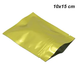 100 sztuk / partia Złoto 10x15 cm (3.9x5.9 cal) Rekloszy Mylar Folia Ciepła Pakiety Próbki Pakiety Aluminium Folia Wouch Do Pliki Cookies Candy Folia Bag