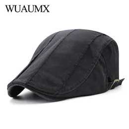 WUAumX 2018 Novos Berets Caps para Homens de Algodão Simples Casual Caps Caps Visão Ajustável Plano Chapéus Chapeau Homme ETE 6 Cores