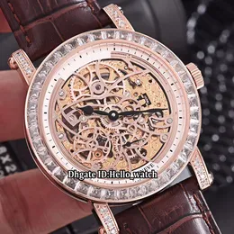 Cheap New MEN'S COLLECTION ROUND 7042 B S6 SQT BAG Skeleton Dial Automatic Mens Watch Rose Gold Diamond Bezel Leather Strap Gents Watches