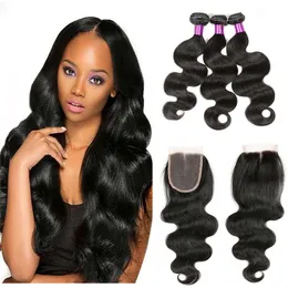 Peruvian Body Wave Hair Bundles with Lace Closure Unprocessed Remy Human Hair Weave With Closure Cheap Remy Human Hair Extensions