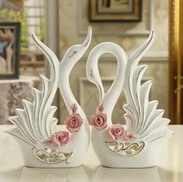 Small Creative ceramic Swan lovers home decor crafts room decoration objects wedding gift porcelain figurines wedding decoration