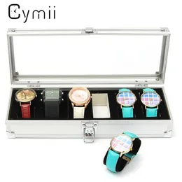 Cymii Watch Box Case 6 Grid Insert Slots Watches Watches Display Box Case Aluminium Watch Jewelry Decoration252M