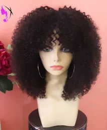Ny stil Afro Kinky Curly Synthetic Front Wig Värmebeständig för Black Women Short Wig med Bangs