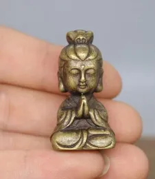 China's archaize pure brass Guanyin bodhisattva small Buddha statue